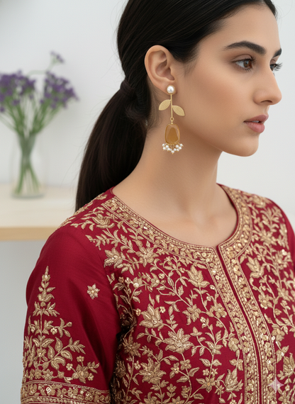 Amber Drop Pearl Earrings