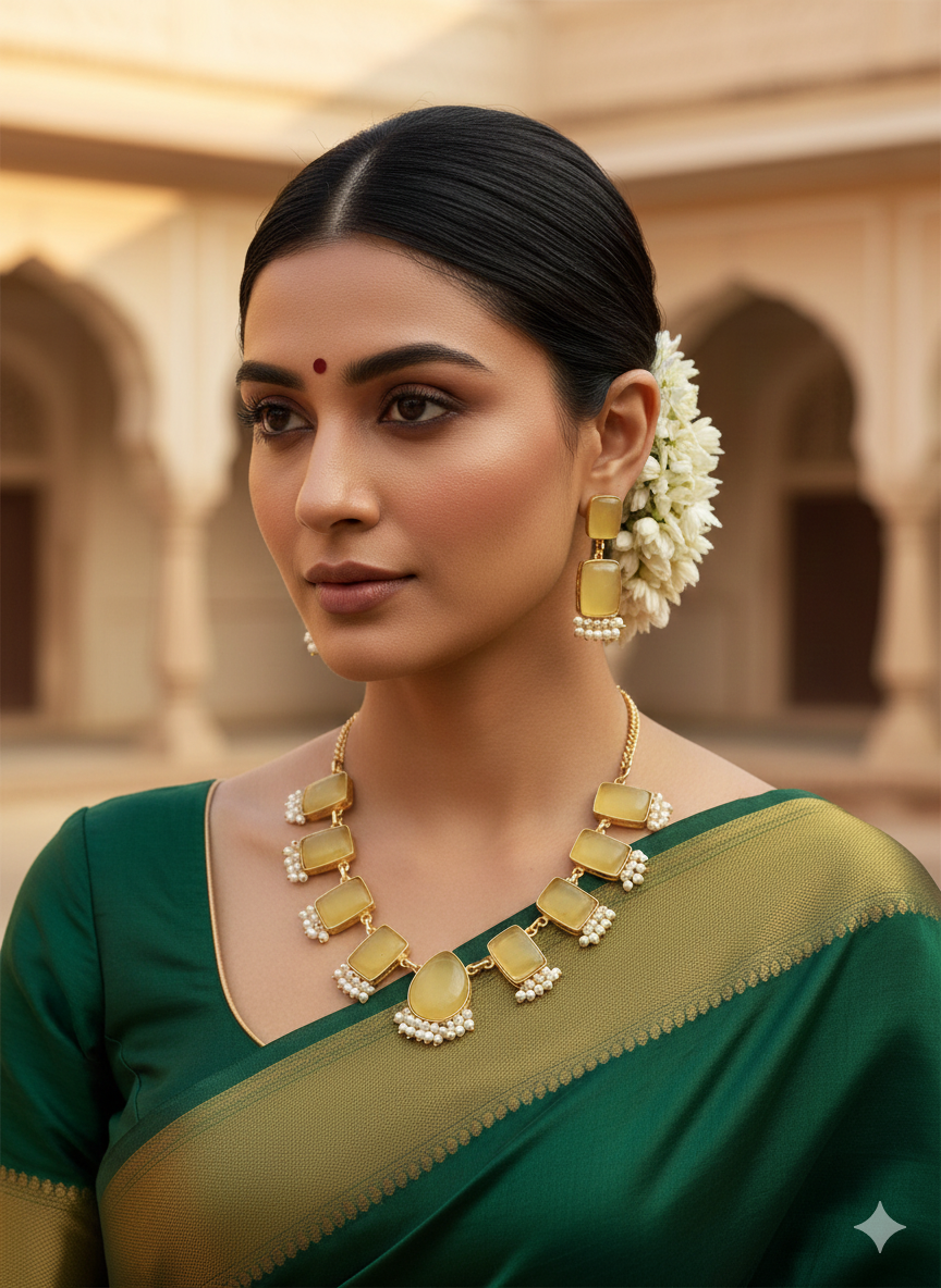 cluster Pearl citrine Jewellery Set