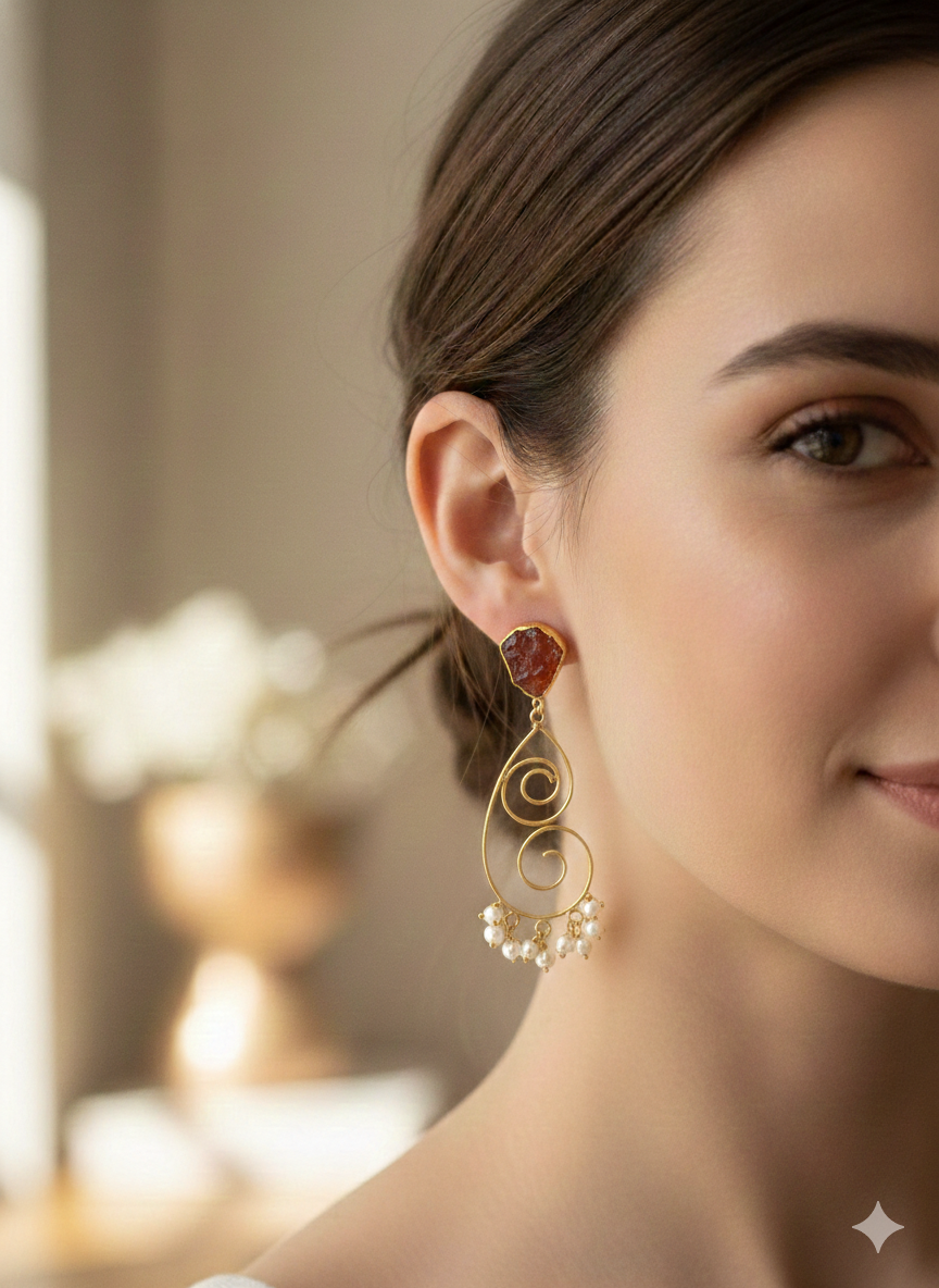 Pearl Swirl Gold Dangle Earrings
