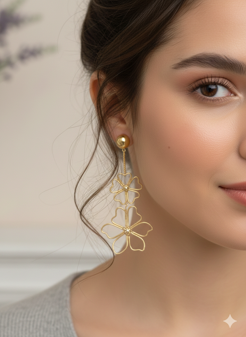 Double Floral Outline  Earrings