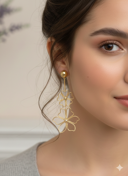 Double Floral Outline  Earrings
