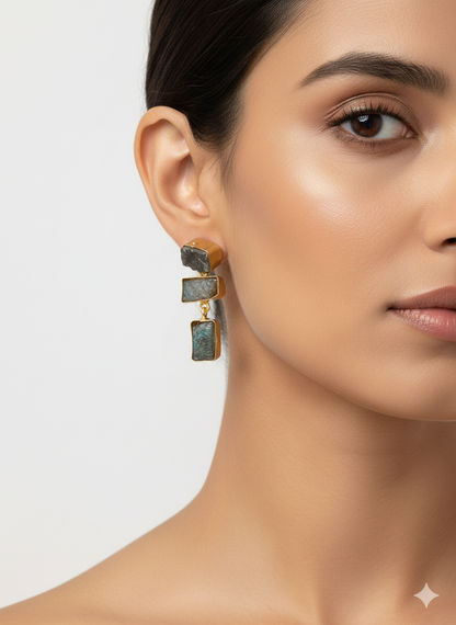 Midnight Raw Stone Drop Earrings