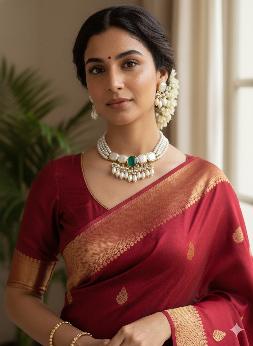 Elegant Pearl & Stone Choker Necklace Set with Earrings | BlissByTakshvi