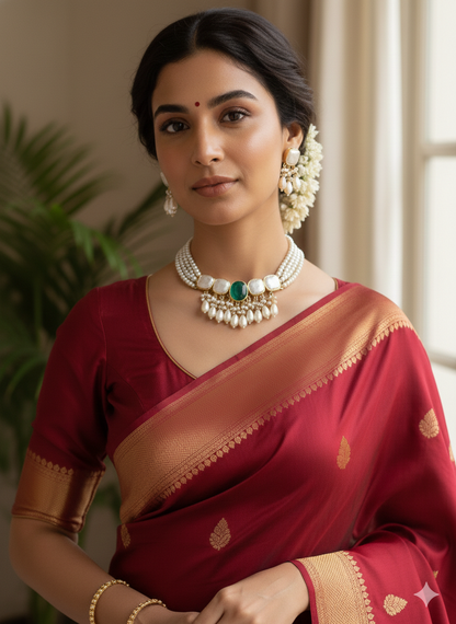 Elegant Pearl & Stone Choker Necklace Set with Earrings | BlissByTakshvi