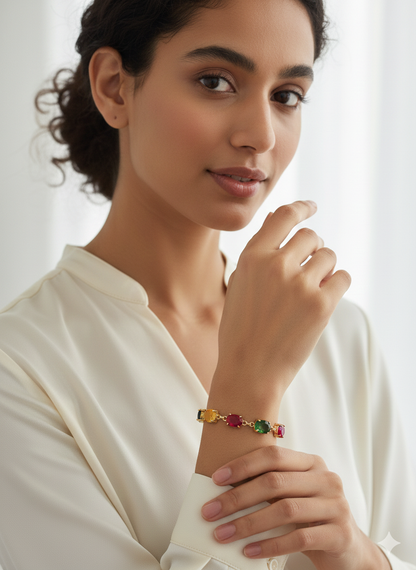 Multi Color Stone Link Bracelet