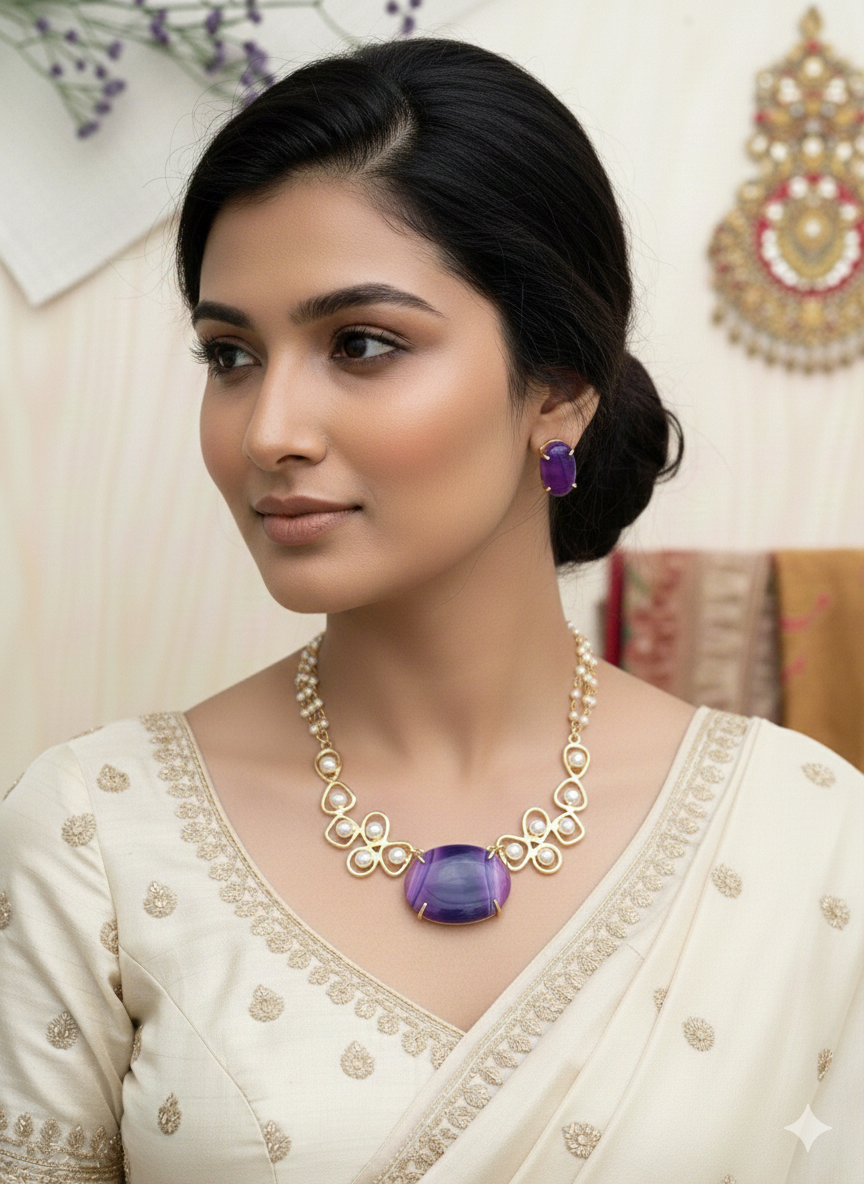 Purple Agate Necklace Set with Earrings