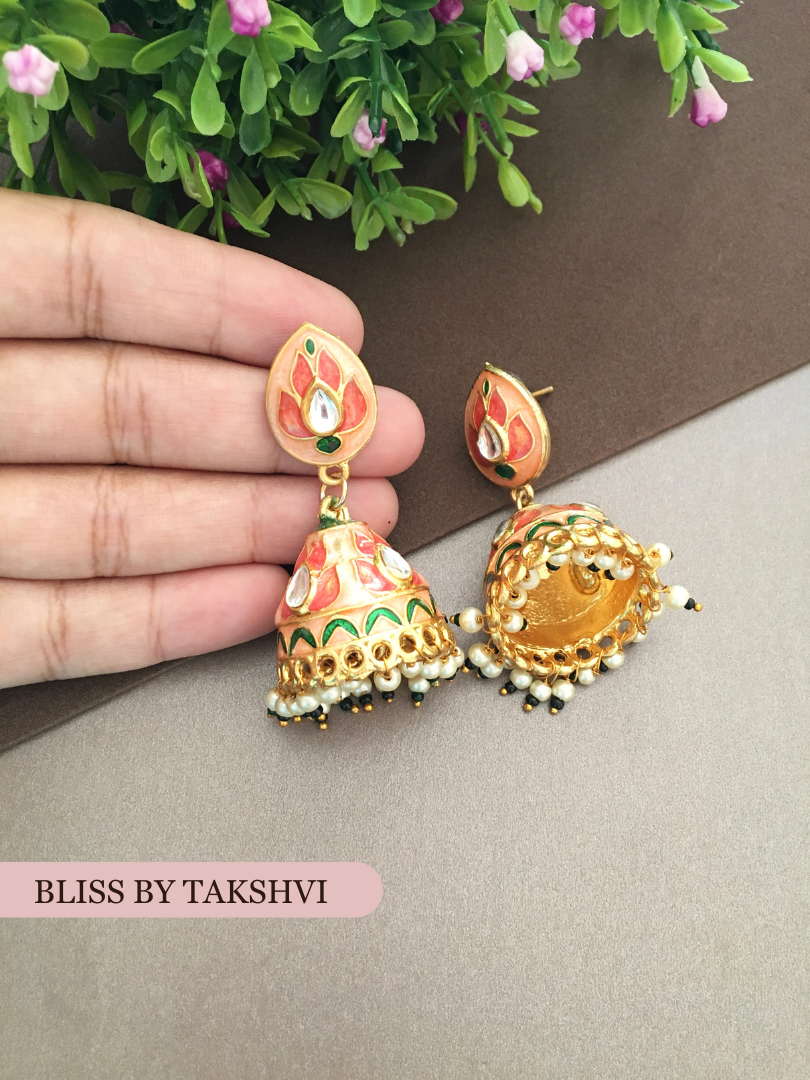 Golden Enamel Jhumki Earring