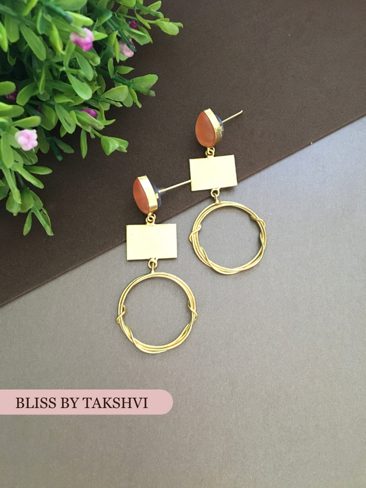 Golden Textured Round Drop Earring