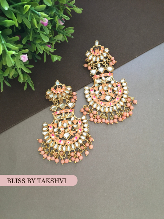 Golden Kundan Enamel Drop Earring