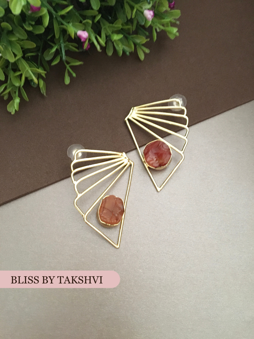 Golden Textured Raw Stone Butterfly Stud Earring