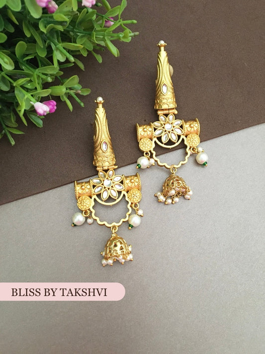 Golden Textured Traditional Temple Earrings