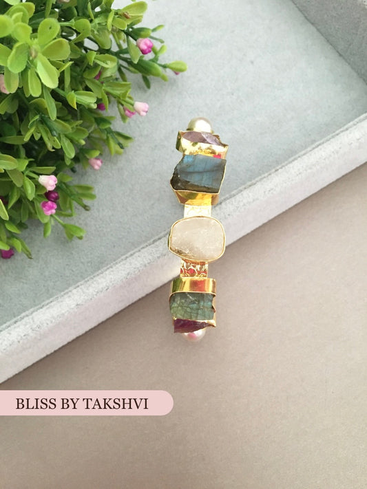 Multicoloured Raw Stone Cuff Bracelet