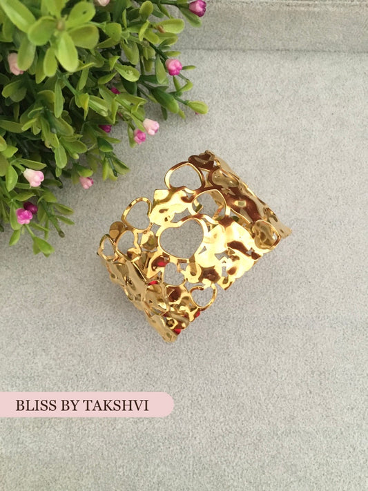 Golden Textured Contemporary Cuff Bracelet