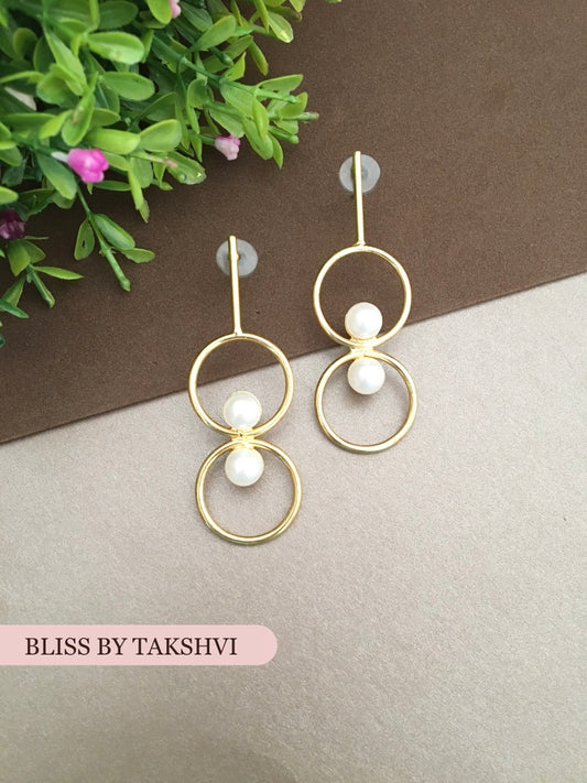 Dual Circle Pearl Drop Earring