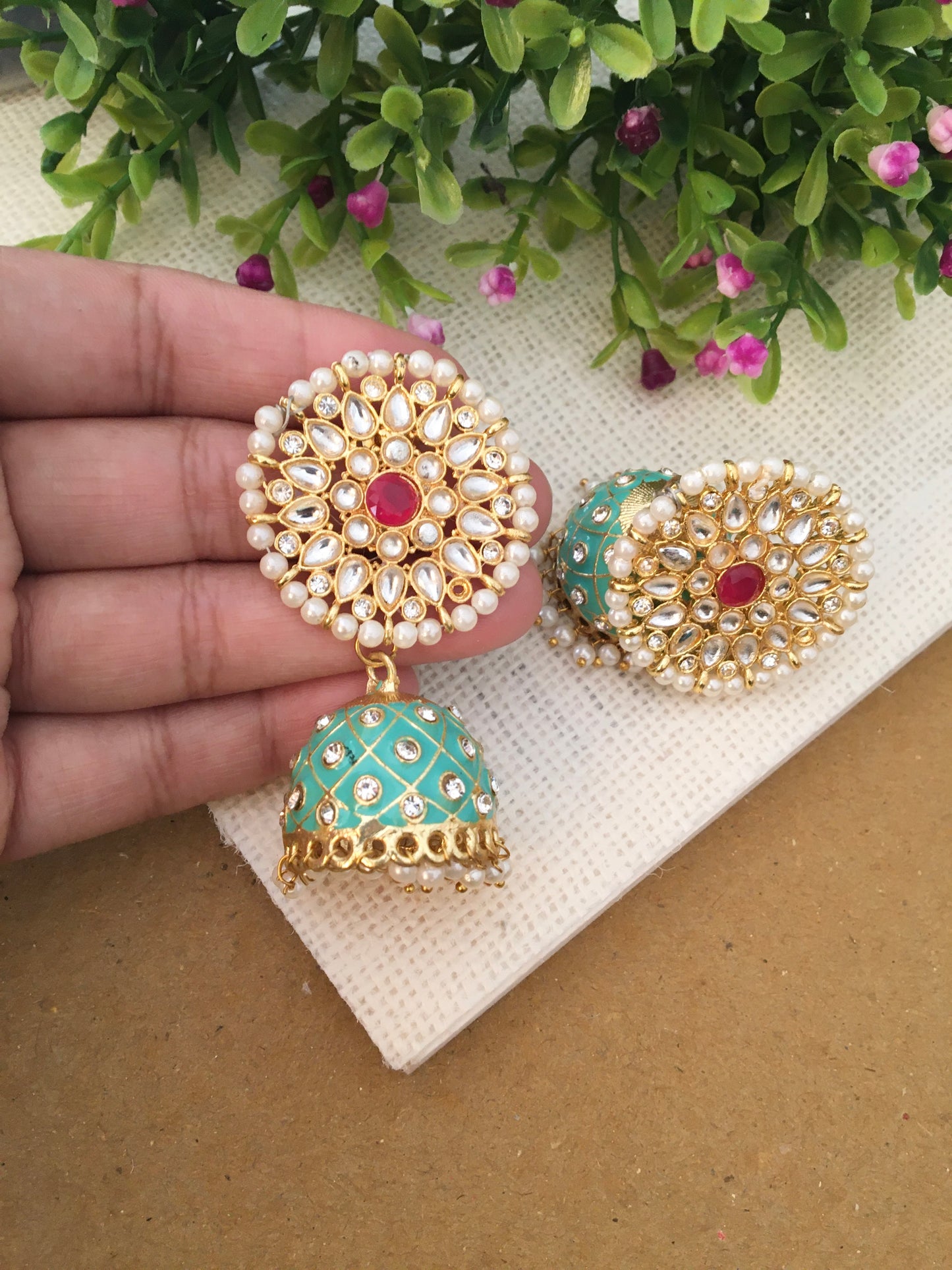 Shifa Kundan Studs Jhumkas