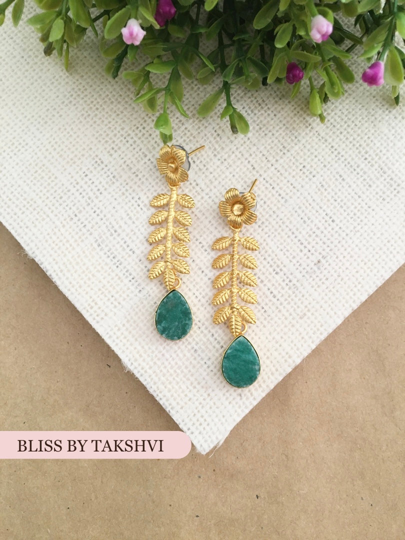 Miya Flower Drop Twisted Leaf Earrings