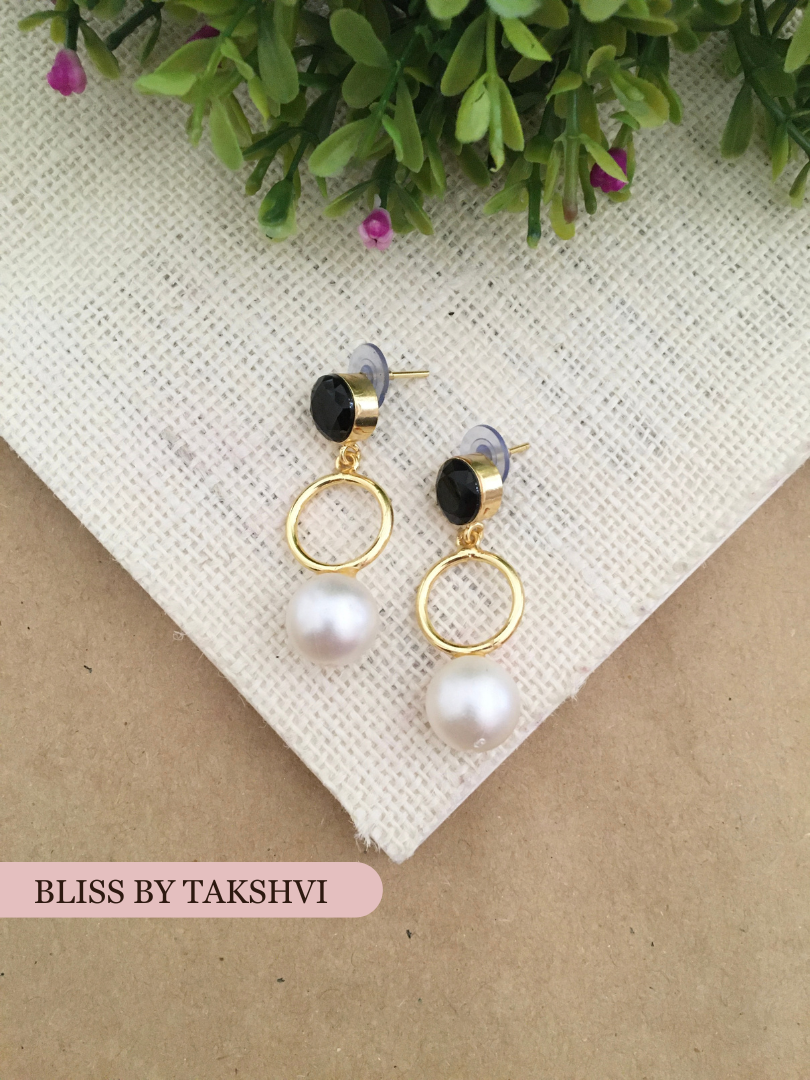 Nandini Golden Round Pearl Drop Earring