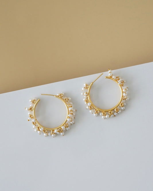 Yashika Cluster Pearl Hoop Earrings