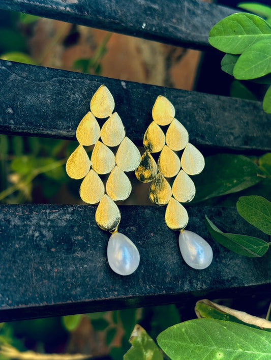 Golden Drop Earring With Real Pearl