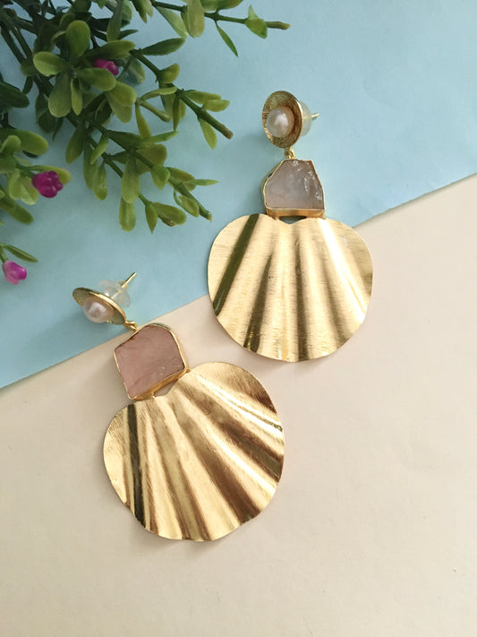 Genelia Golden Rough Stone Drop Earring