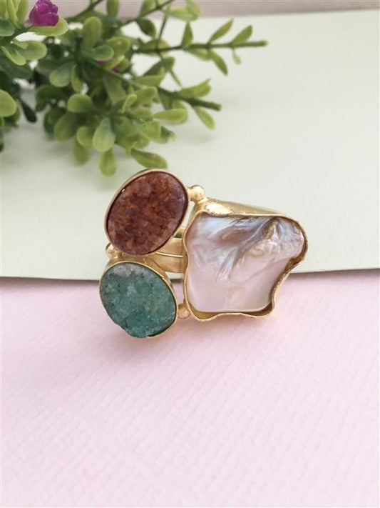 Devashree Mop Rough Stone Adjustable Ring