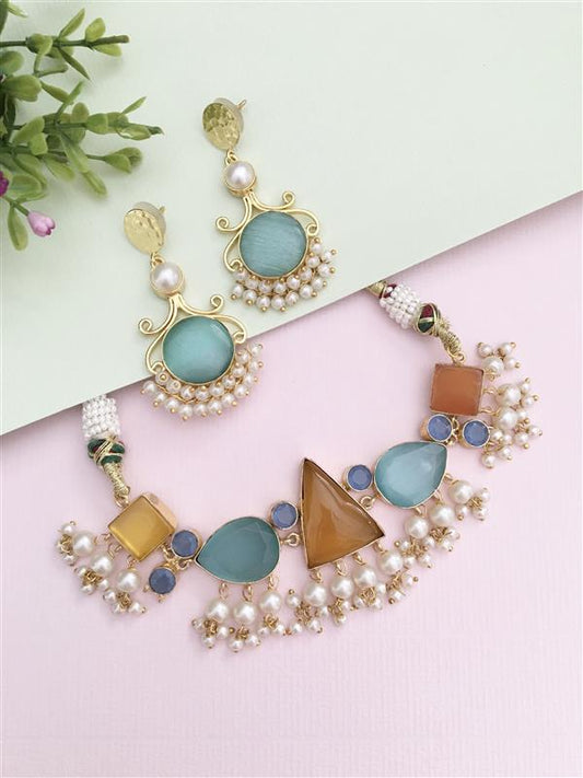 Bhumi Multicoloured Glass Stone Choker Necklace