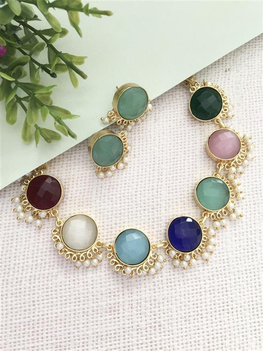 Kashish Multicoloured Glossy Stone Choker Necklace