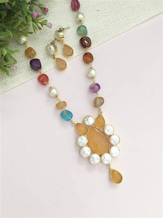 Charu Multicoloured Long Chain Pendant Set