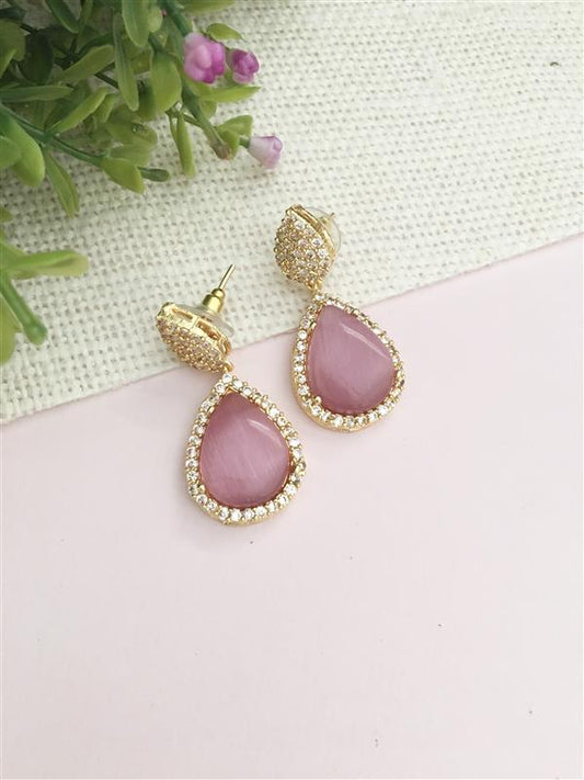 Kanika Glass Stone with AD Drop Earrings