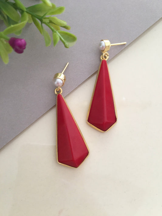 Crimson Geometric Drop Earrings