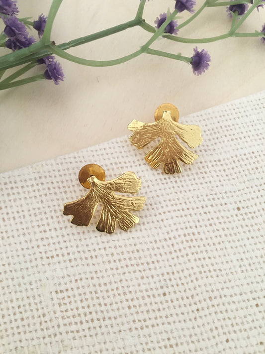 Golden Ginkgo Leaf Stud Earrings