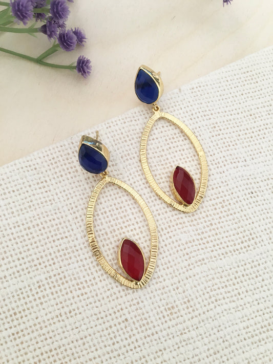 Dual Stone Oval Drop Earrings