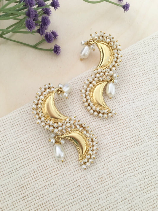 Crescent Pearl Statement Earrings