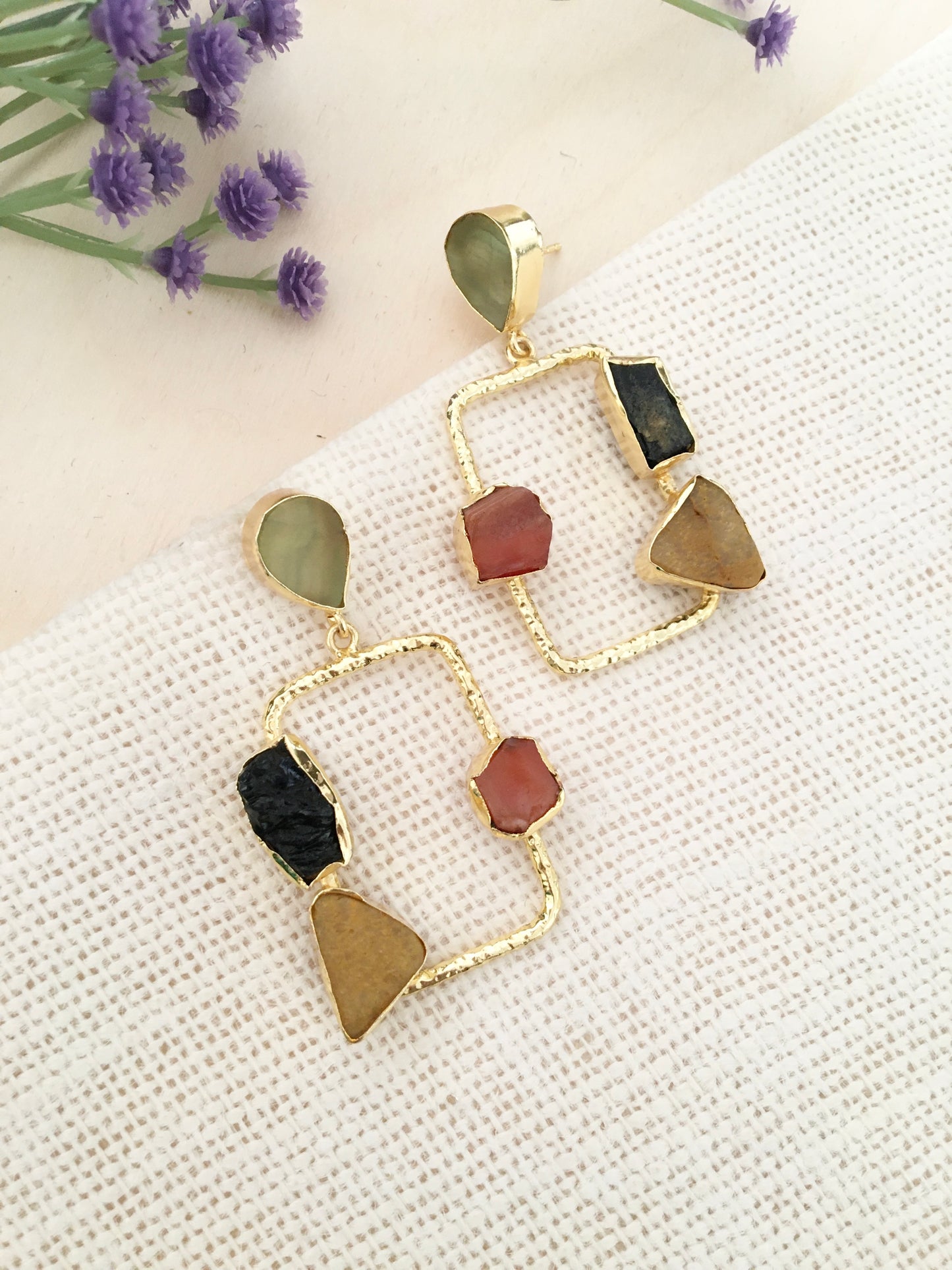 Geometric Multi-Stone Statement Earrings