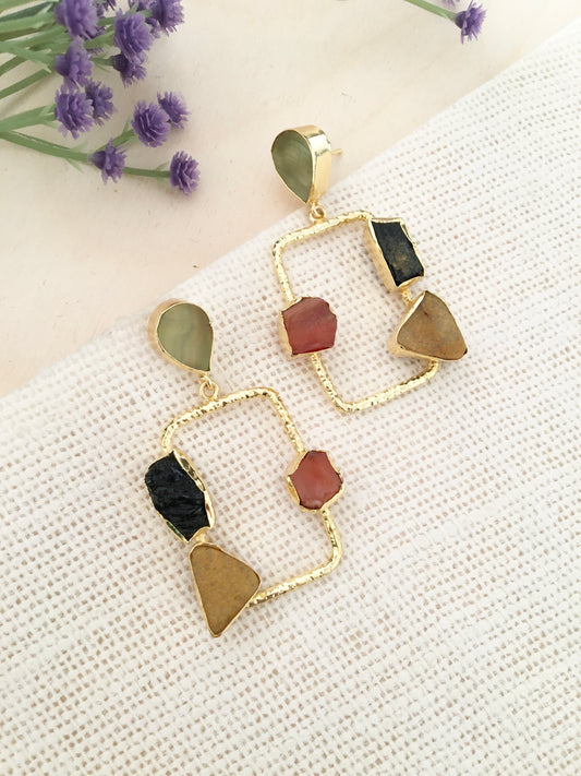 Geometric Multi-Stone Statement Earrings
