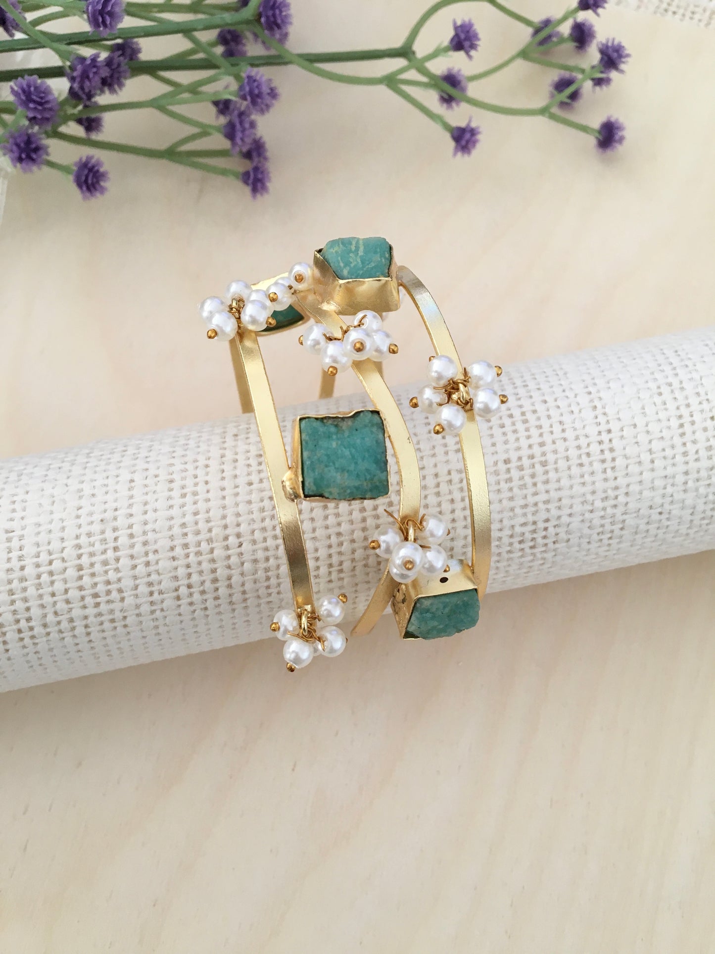 Raw Stone Cuff Bracelet