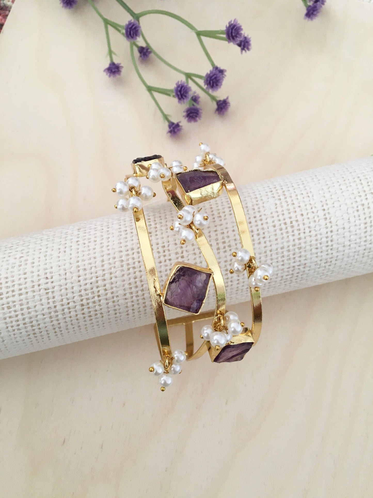 Raw Stone Cuff Bracelet