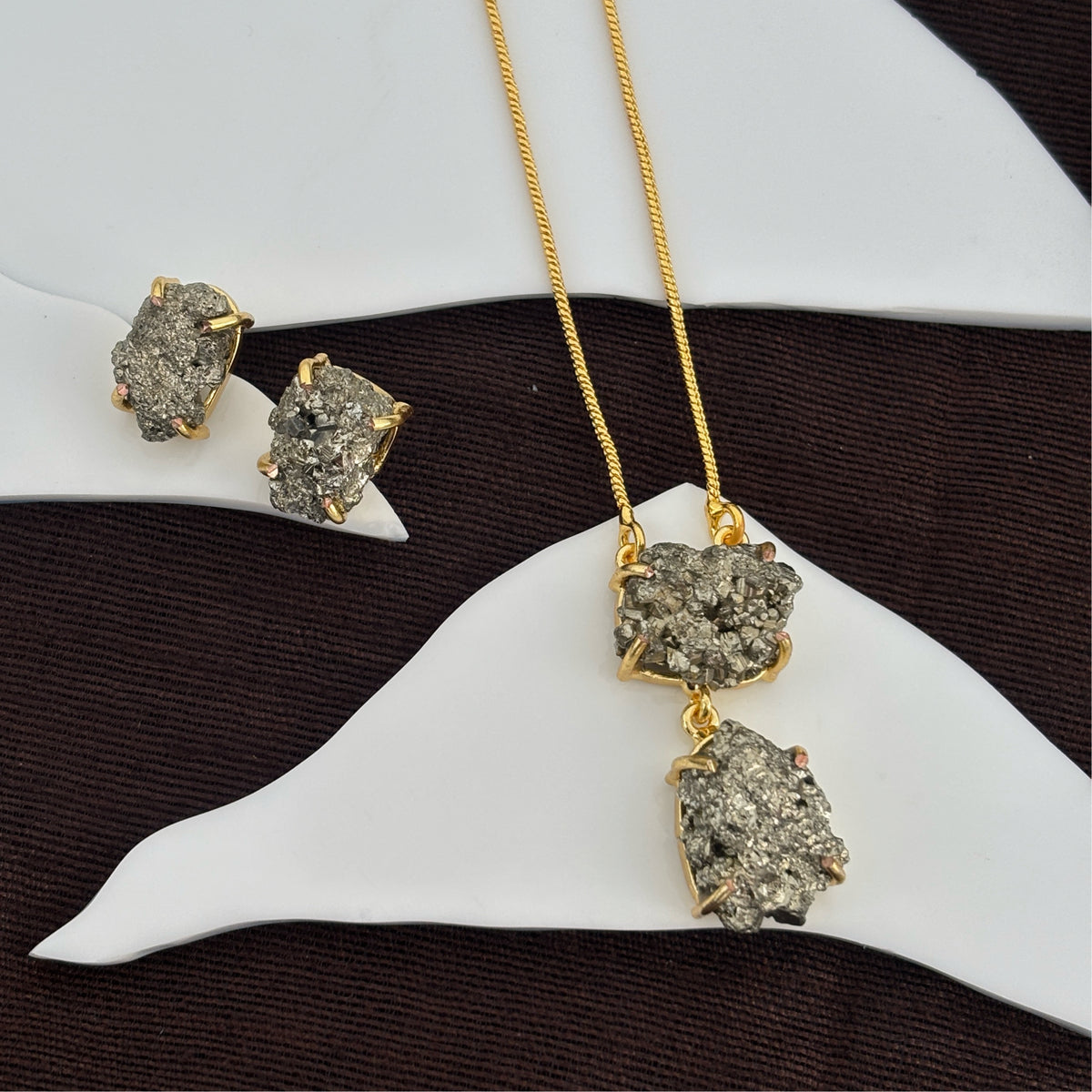 Raw Stone Pendant & Earring Set