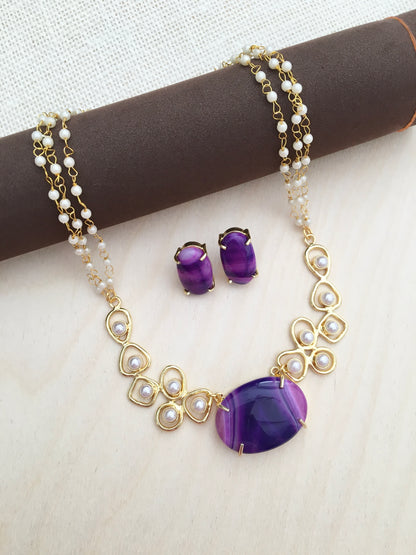 Purple Agate Necklace Set with Earrings