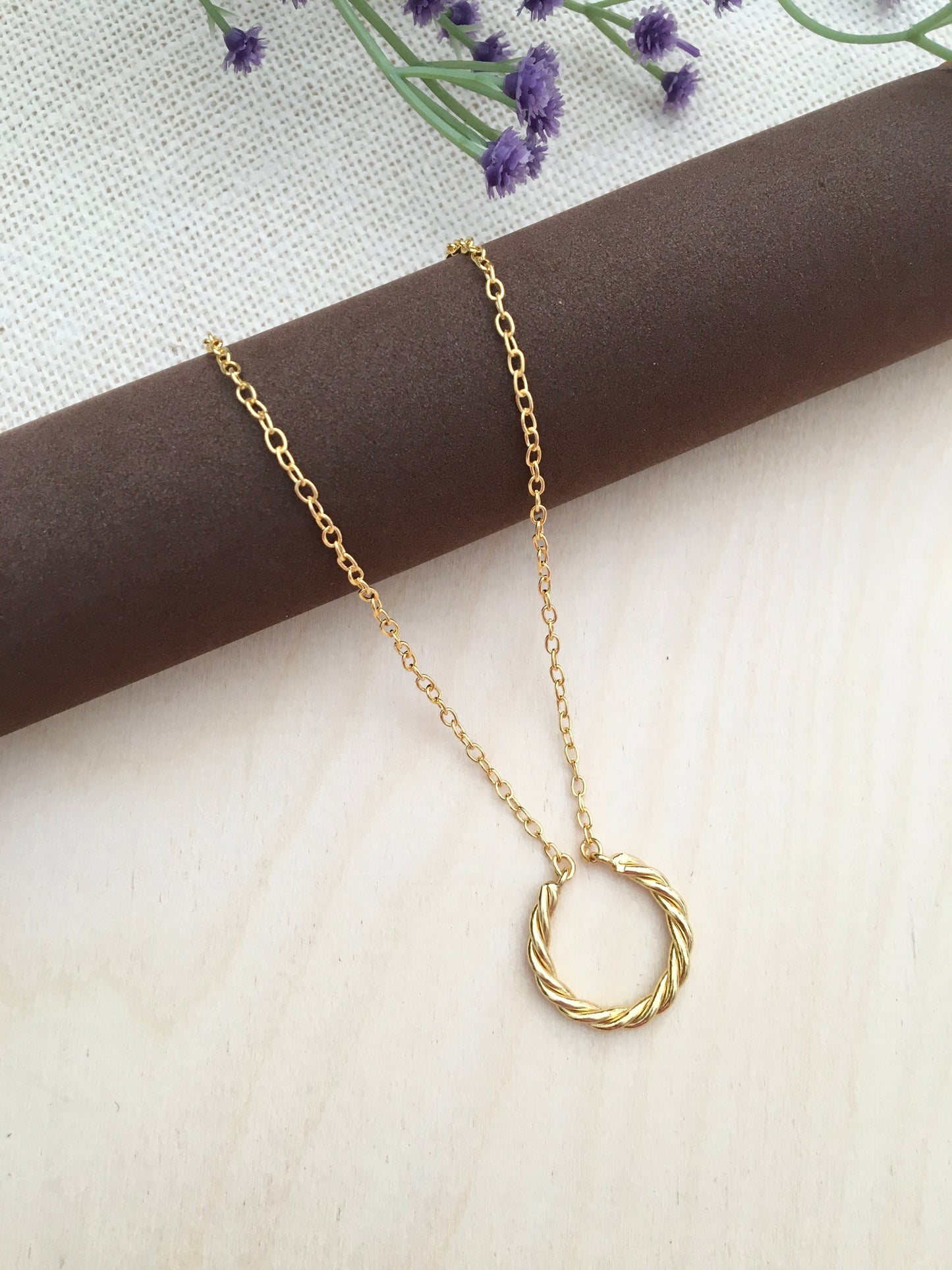 Twisted Gold Circle Pendant Necklace