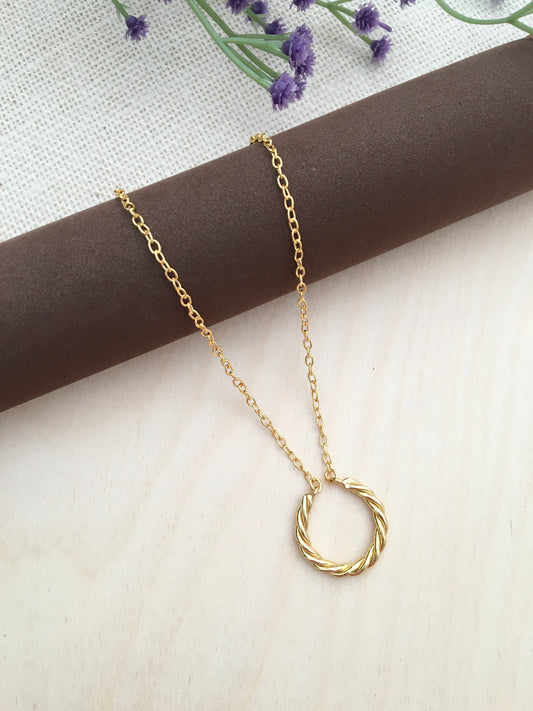 Twisted Gold Circle Pendant Necklace