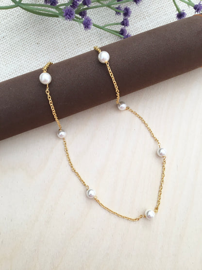 Dainty Pearl Station Necklace