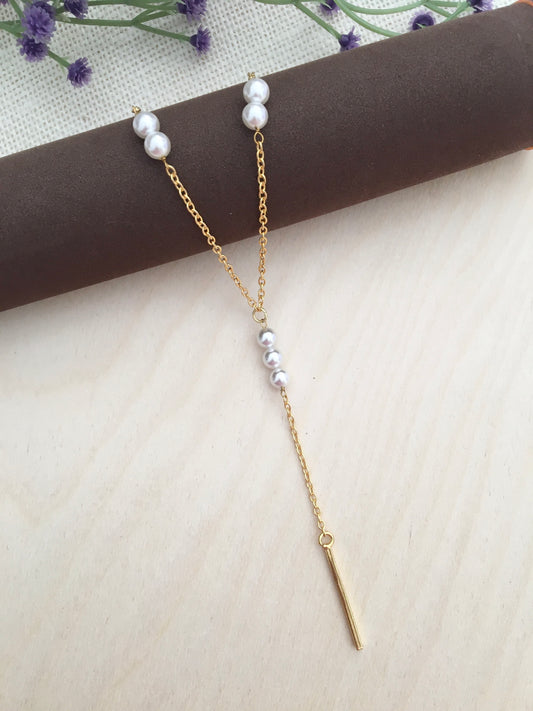 Y-Necklace with Gold Bar Charm