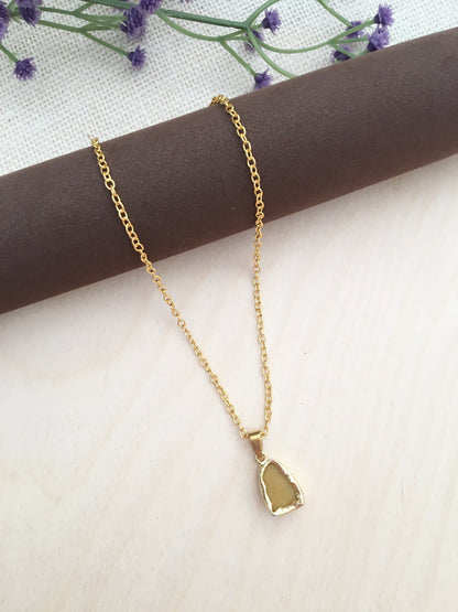 Raw-Cut Golden Stone Pendant Necklace
