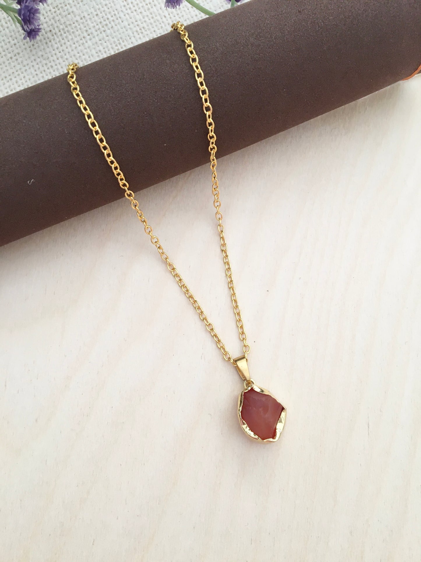 Raw-Cut Golden Stone Pendant Necklace