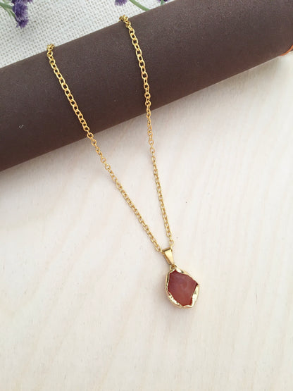 Raw-Cut Golden Stone Pendant Necklace
