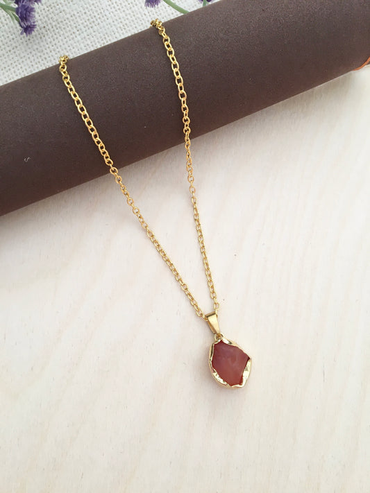 Raw-Cut Golden Stone Pendant Necklace