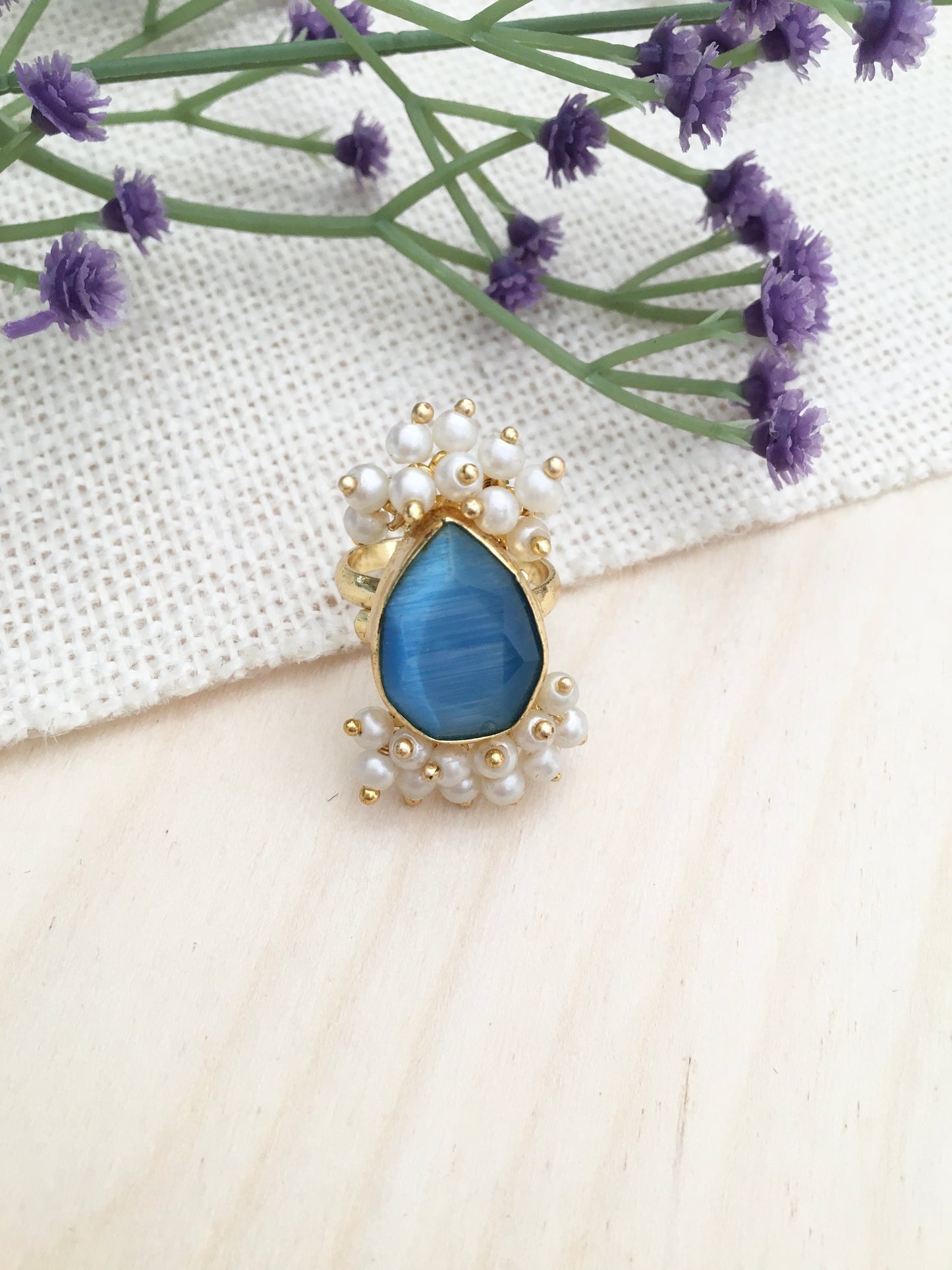 Blue Teardrop Stone cluster ring