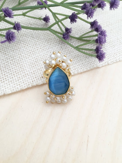 Blue Teardrop Stone cluster ring