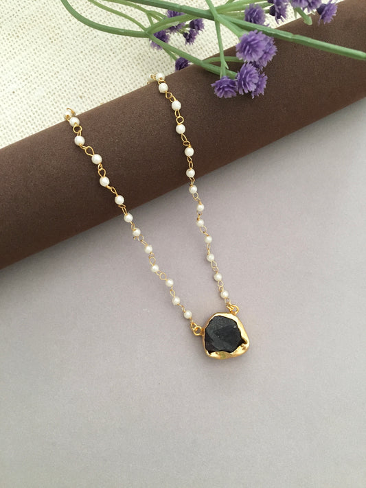 Black Raw Stone  Chain Necklace